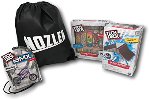 Tech Deck SK8Shop Bonus Pack, Tech Deck Build-A-Park Ramp, BMX Bike, and Nozlen Drawstring Bag Bundle (Styles and Colors of all items Vary)
