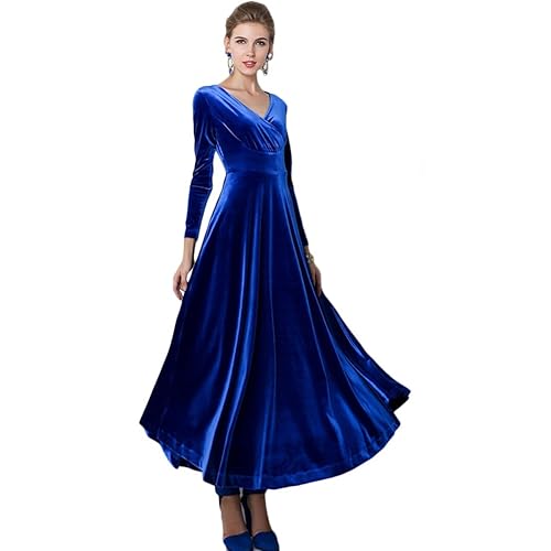 Royal blue velvet long sleeve dress