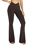 Am Direct Womens Flare Leggings No Front Seam Flare Yoga Pants with Tummy Control Crossover High Waist Coffee