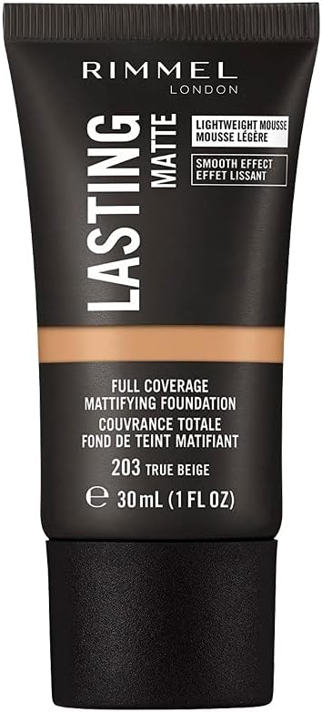 Rimmel Lasting Matte Full Coverage Foundation 203 True Beige 30ml | Lightweight