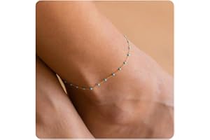JotCa 18K Gold Plated Boho Beaded Anklets for Women Dainty Gold Layered Round Ball Ankle Bracelet Pearl Cross Anklet Bracelet Waterproof Gold Jewelry