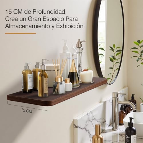 OSLIFE Set de 6 Repisas Flotantes de Madera,Estante Flotante Minimalistas Pantalla Colgante Decorativa,Soportan hasta 10 kg,para Decoración de Decorar tu Cocina,Sala,Baño,Cuarto (Marrón, (40 x 15cm))