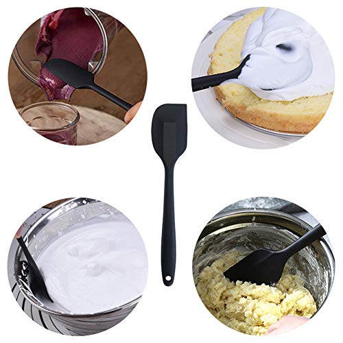 Silicone Spatulas Rubber Scraper Set Heat Resistant Non Stick Cooking Spatula with Stainless Steel Core One Piece Design Mini Kitchen Utensils for Baking Mixing Black