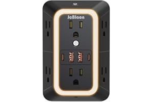 Wall Outlet Extender with Night Light, Power Plug Adapter 6 Outlet Extender with 4 USB Charging Ports（2 USB C）,1050J Power St
