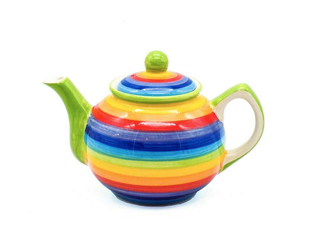 Windhorse Rainbow striped Ceramic Teapot 2 cup