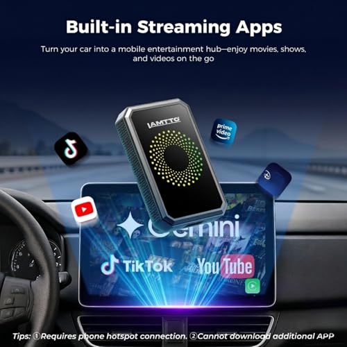 LAMTTO Wireless Carplay Adapter with Gemini AI, 3-in-1 Magic AI Box Support YouTube TikTok APPs, HDMI Port, USB Drive, Dual WiFi, Upgrade Wired Car Play to Wireless for 2016+ Cars