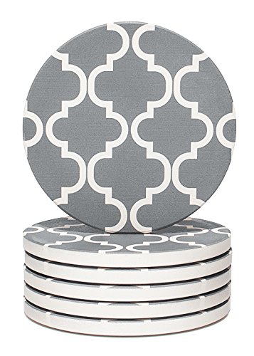 Y YHY Absorbent Stone Coaster Set, Drink Spills Coasters, Set of 6, Grey & White, Geometric Pattern