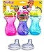 Nuby No Spill Easy Grip 10 Oz Sippy Cups 3 Pack (Pink, Purple & Blue) Plus 2 Pack Replacement Silicone Spouts