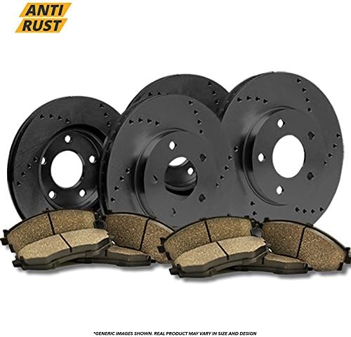 (Front+Rear Kit)4 HD SPEC Black Zinc Drilled Brake Rotors &amp; 8 Ceramic Pads-(5lug)