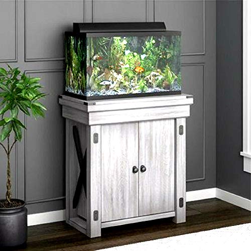 20 Gallon Wood Aquarium Stand Rustic White Rectangle Shape and