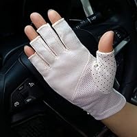 JIAHG Summer Driving Gloves Women Sunscreen Half Finger Fingerless Gloves Breathable Summer UV Protection Cycling Gloves GYM Fitness Workout Motorcycling Cotton Antislip Gloves (beige)