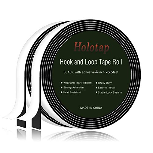 Holotap 4 Inch Wide 6.5 Ft Long Sticky Back Hook and Loop Tape Roll, Self Adhesive Fastener Strips, Black | 6.5ft x 4in Roll (4 Inch Wide Black)