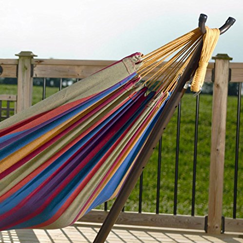 Leewos 78'' x 59'' Outdoor Double Hammock Patio Yard Beach Space-Saving Steel Stand Bed up to 450lbs Capacity with Portable Carrying Case (Tropical)