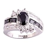 Psiroy Women's 925 Sterling Silver 1.5ct Black Spinel Filled Ring