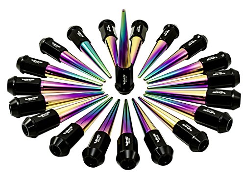 12x1.5 VMS Racing 20PC 112mm Cold Forged Steel LUG NUTS with NEOCHROME Extended SPIKES in Aluminum for HONDA CIVIC 5 lug wheel pattern NEO CHROME