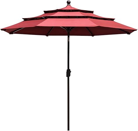 Amazon Com Eliteshade Sunbrella 9ft 3 Tiers Market Umbrella Patio Outdoor Table Umbrella With Ventilation And 5 Years Non Fading Top Burgundy Garden Outdoor