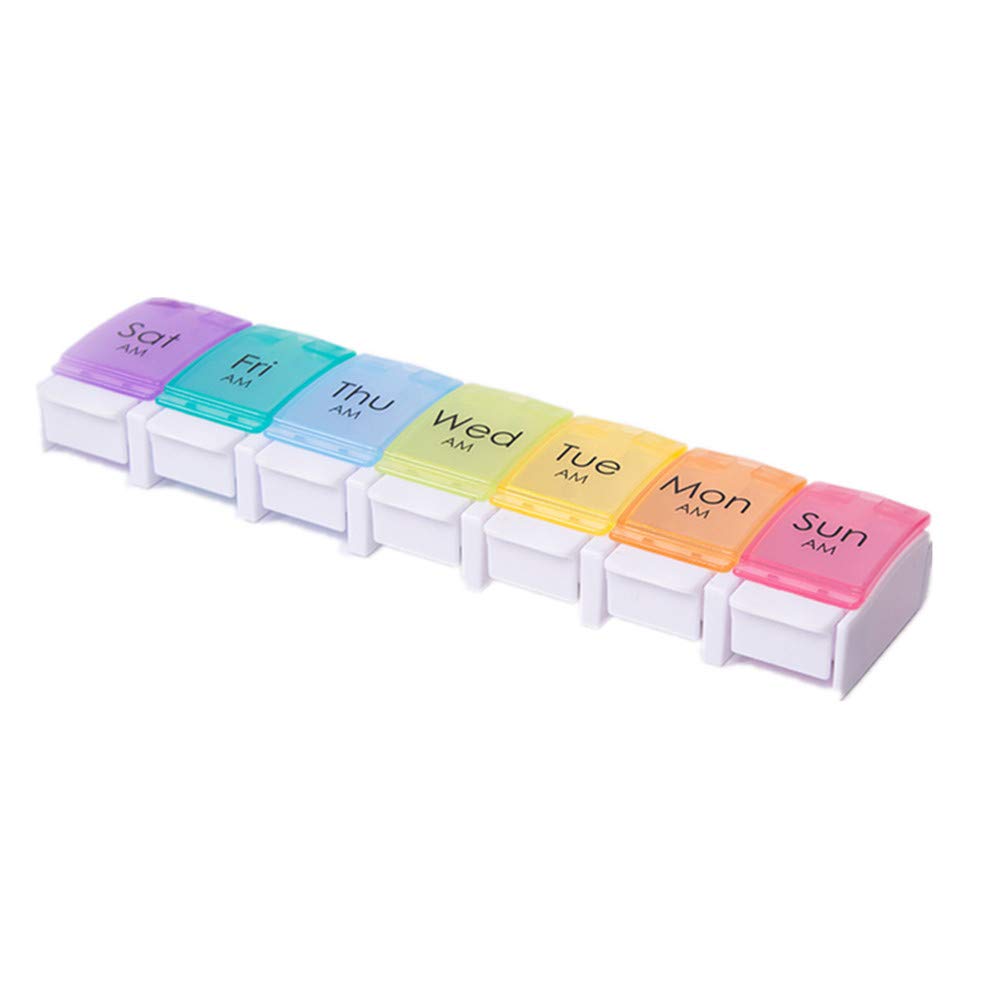 Pill Box Organiser 7 Day 14 Day Weekly, REOOHOUSE Pill Case for Vitamin Capsule Supplements, Large Comparment Press Open (multicolor7)