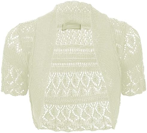 Thever Women Short Sleeve Knitted Crochet Shrug Bolero Cardigan Ladies Crop Top (3XL(24-26), Cream)
