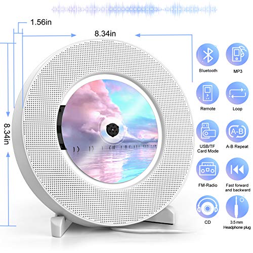 TENSWALL Portable CD Player, Wall Mountable Bluetooth Builtin HiFi