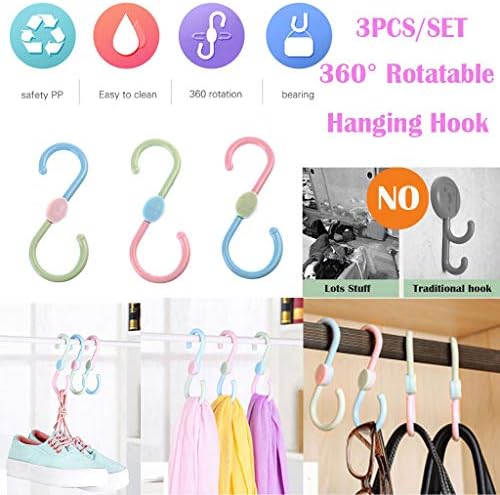Jaromepower 3pcs Plastic Shape Hooks Rotatable Rack Shoes Towel Bag Holder for Wardrobe Kitchen,Shaped Resin Hangers Hook 360 Degree Rotating for Scarf, Apparel,Utensils,Towels