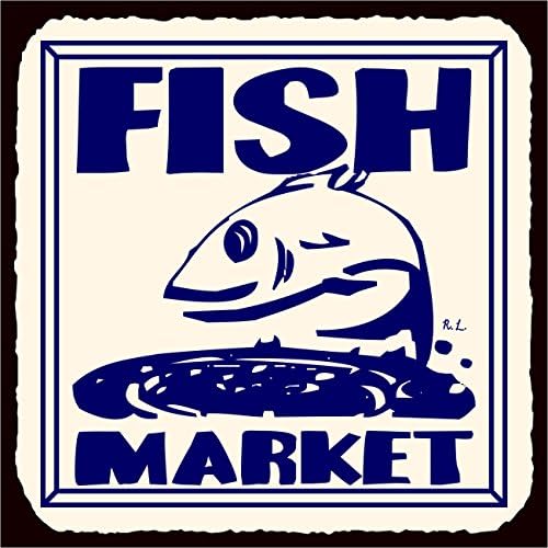 Fish Market Vintage Metal Art Beach Seafood Retro Tin Sign