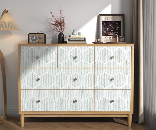 TEKCOOL Modern Peel and Stick Wallpaper Boho Contact Paper for Cabinets and Drawers Self Adhesive Wallpaper Removable Wallpaper for Bedroom Geometric Wallpaper for Bathroom Green/White 45 * 300 4