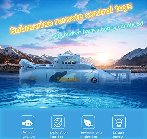 Rumfo Mini RC Water Boat Toy Remote Control Boat Plastic Model Submarine Ship Electric Toy Waterproof Diving in Water Indoor Toys for Fish Tank Pools Kids Gift (Blue)