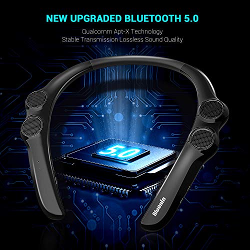 Neckband Bluetooth Wearable Speaker,Bluenin Wireless Portable Personal Speaker with Ture 3D Theater Stereo Sound,Bluetooth 5.0 Lightweight Outdoor Sport Speaker CVC 8.0 Noise Cancelling Built-in Mic