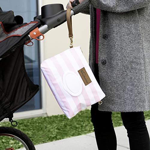Diaper Clutch Bag and Mini Rash Cream Applicator with Travel Case, Soft Flexible Silicone - Water Resistant; Lightweight; Refillable Wipes Dispenser; Portable Changing Kit (Pretty Pink + Gray)