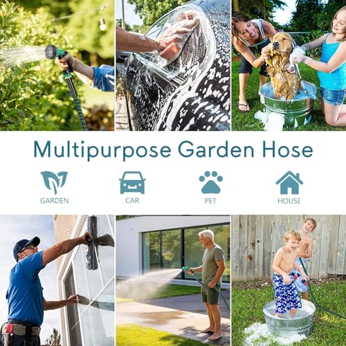 100 ft Expandable Garden Hose, 2026 New No Kink Retractable Water Hose 100ft, 10 Function Nozzle, Solid Metal Fittings, Durable Latex Core, Lightweight, Flexible for Gardening, Cleaning, Car Washing