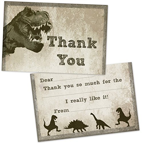 T-Rex Dinosaur Fill in Thank You Cards for Kids Birthday (20 Count with Envelopes)