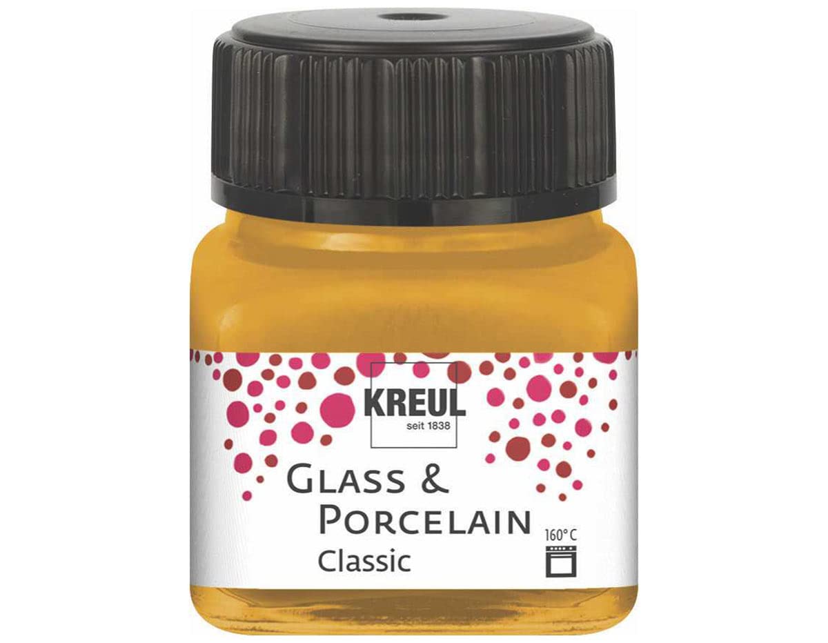 Kreul Glass & Porcelain Classic Metallic Gold 16247 in 20 ml Glass, Brilliant Glass and Porcelain Paint, Water-based, Quick-Drying, Opaque