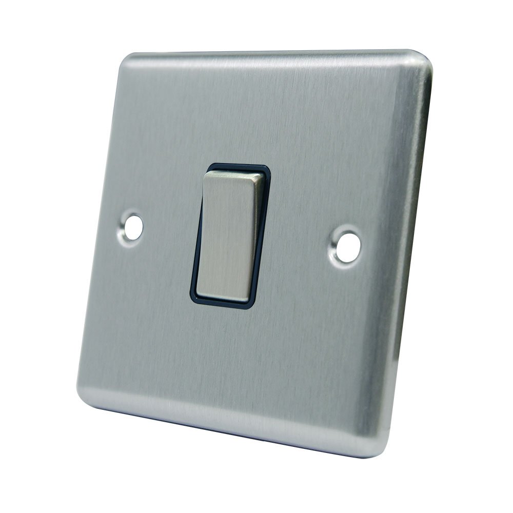 AET CSC1GSWIBS 10 A 1-Gang 2-Way Satin Finish Chrome Classical Single Black Insert Metal Rocker Light Switch