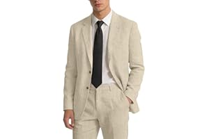 Mens Linen Suits Regular Fit 2 Piece Formal Prom Tuxedo Suit Slim Fit Summer Beach Wedding Outfit Blazer Pants with Tie