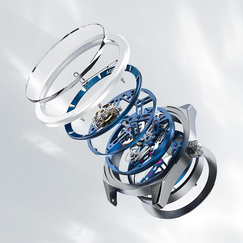 AGELOCER Manual Mechanical Watch for Men, Skeleton Tourbillon/Ceramics Case Sapphire Crystal/ 5ATM Waterproof/Rubber Starp Watches Gifts for Men