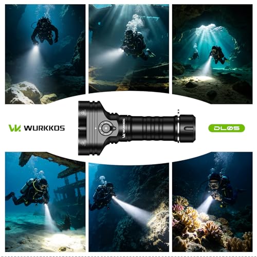 Wurkkos DL05 Diving Flashlight 6000 Lumens Underwater LED Flashlight IPX8 Waterproof 100 m Battery 14h Rechargeable USB-C for Snorkeling Spearfishing and Camping