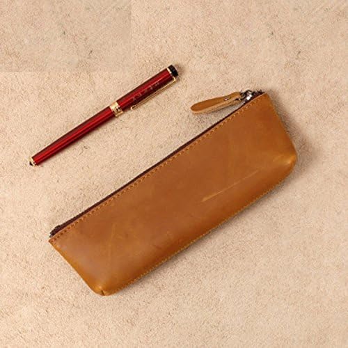 KAIDELIN Handmade Retro Genuine Leather Pencil Pouch Vintage Soft Genuine Leather Pencil Pen Case Pouch Holder Bag