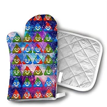 Colorful Poop Oven Mitts and Pot Holders Set with Polyester Cotton Non-Slip Grip, Heat Resistant, Oven Gloves for BBQ Cooking Baking, Grilling