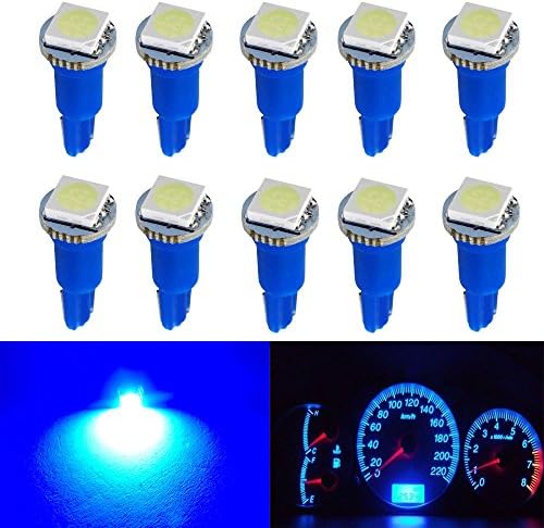 OneFly 10-Pack Blue T5 5050 1-SMD LED Automotive Car Lights Bulb Dashboards Indicator Bulbs For All T5 Wedge Type 1SMD