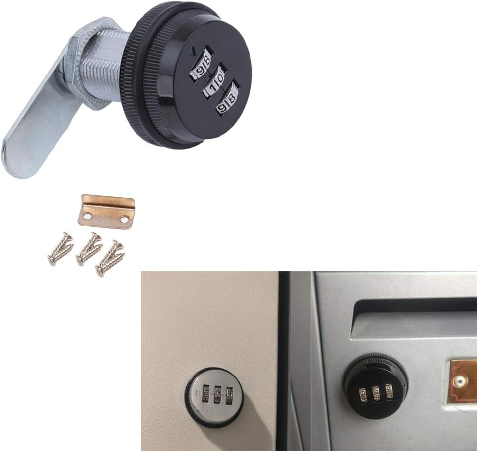 Combination Cam Lock Password Coded Lock Security Locks (3 Pack) for Safety of Box Cabinet Drawer 3-Digit 90 Degree Rotary Zinc Alloy (30mm): Office Products