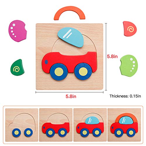 Wooden Jigsaw Puzzles, [8 Puzzles] Animal Puzzles for Toddlers Kids 1 2 3 Years Old Boys and Girls Educational Toys with 8 Animals Patterns, Vibrant - Thumbnail 4