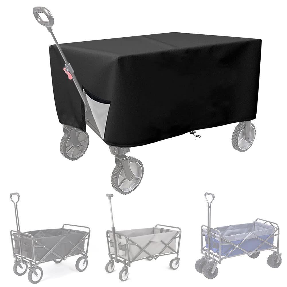 Folding Wagon Cover, Garden Wagon Cover, 600D Heavy-Duty Fabric Waterproof Dustproof UV Resistant, 38"D x 22"W x 20"H (Black)