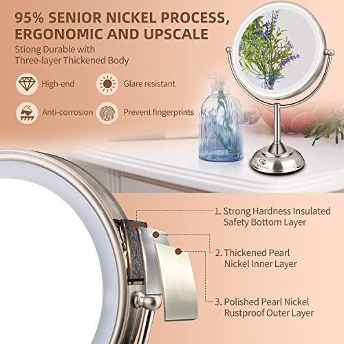 VESAUR 10" Extra Large and 17" Tall Lighted Makeup Mirror, 1X/5X