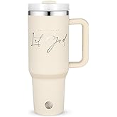 Christian Tumbler with Handle and Straw, 40 oz Christian Travel Mug with Inspirational Bible Verse, Inspirational Religious Faith Jesus God Gifts for Women, Stainless Steel Insulated Coffee Cup
