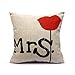 4TH Emotion Mr and Mrs 18 X 18 Inch Cotton Linen Home Decorative Throw Pillow Covers Cushion Cover Couple Love Pillow Case Set of 2 (Wedding Gift)
