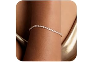 TDBSOQI 14K Gold Plated Cubic Zirconia Classic Tennis Bracelets for Women Dainty Gold Round Oval Baguette Tennis Bracelet Jewelry Gift Size 6.5"+1"