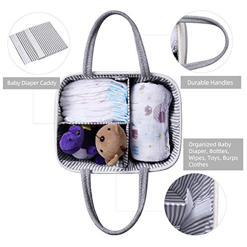 Baby Diaper Caddy Organizer Nursery Storage Bin with Removable Divider, Cotton Rope Infant Diaper Basket Car Organizer for Diapers Wipes Toys Baby Shower Caddy Gifts