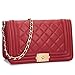 Dasein Women's Designer Quilted PU Leather Twist Lock Crossbody Bag Shoulder Bag Fashion Handbags w/Chain Strap (Red)