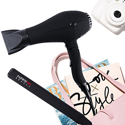 PARWIN PRO Blow Dryer and Flat Iron Setâ€“ 1875W Foldable Hair Dryer and 1 Inch Flat Iron with Travel Bag, Black