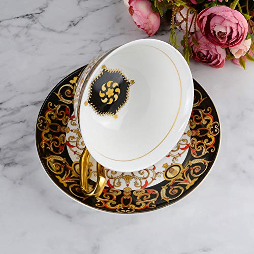 ACOOME Tea Cup and Saucer Set-6.8oz Bone China Northern Europe Romantic Style Teacup Fine Dining and Table Decor